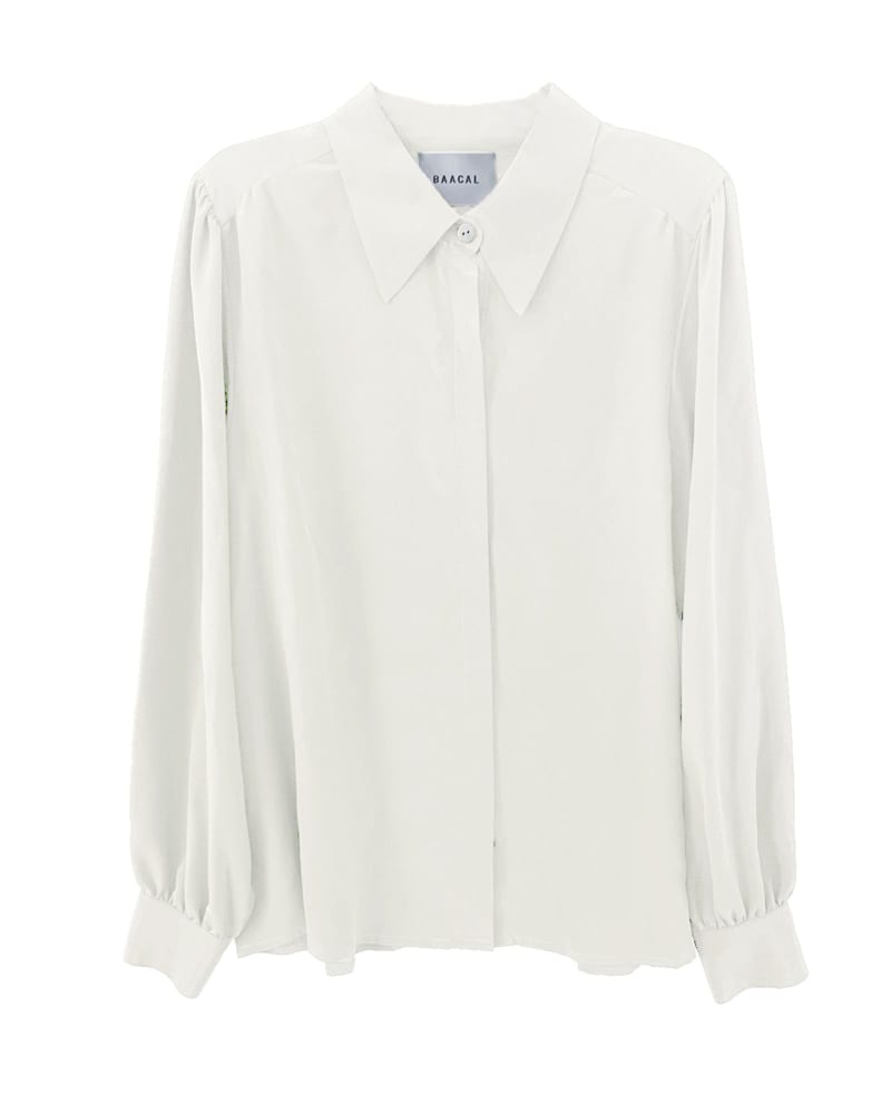 Front of a size 4 Sigourney Blouse in Ivory Silk in Ivory by BAACAL. | dia_product_style_image_id:316009